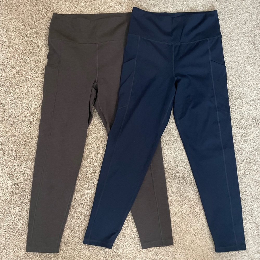 Lot of 2 American Eagle The Everything Pocket Leggings Size Large Navy and Gray